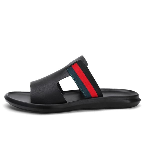 MEN'S GENUINE LEATHER STRIPED FRONT SLIPPERZ - Picture 6 of 16